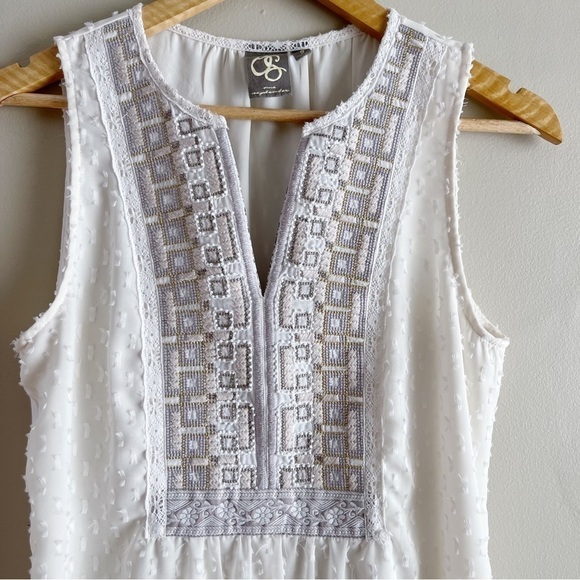 Anthropologie One September Pasto Swiss Dot Embroidered Beaded Cream Blouse, S - Picture 4 of 11